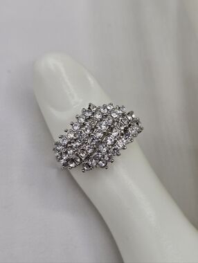 Swarovski Crystal Elements Silver Statement Ring Clear Size 8 Prom Bridal
